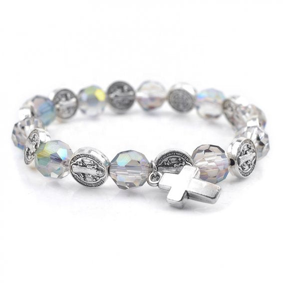St Benedict Crystal Silver Plated Bracelet