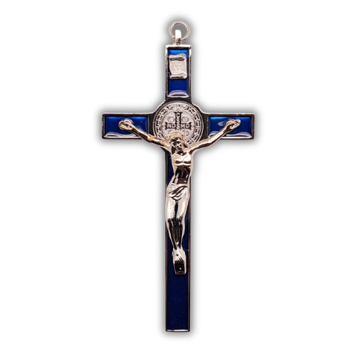 Crucifix: Silver Plated with Enamel Inlay (5.5cm x 11cm)
