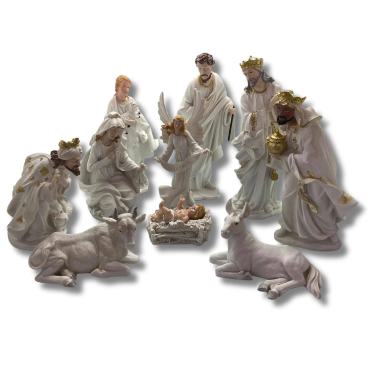 White Christmas Nativity Set: 29cm
