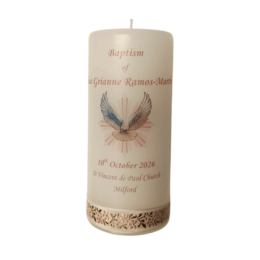 Personalised Baptism Candle 14cm: Design 2