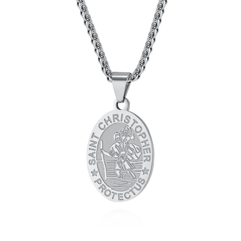 St Christopher Pendant on Chain (Stainless Steel)