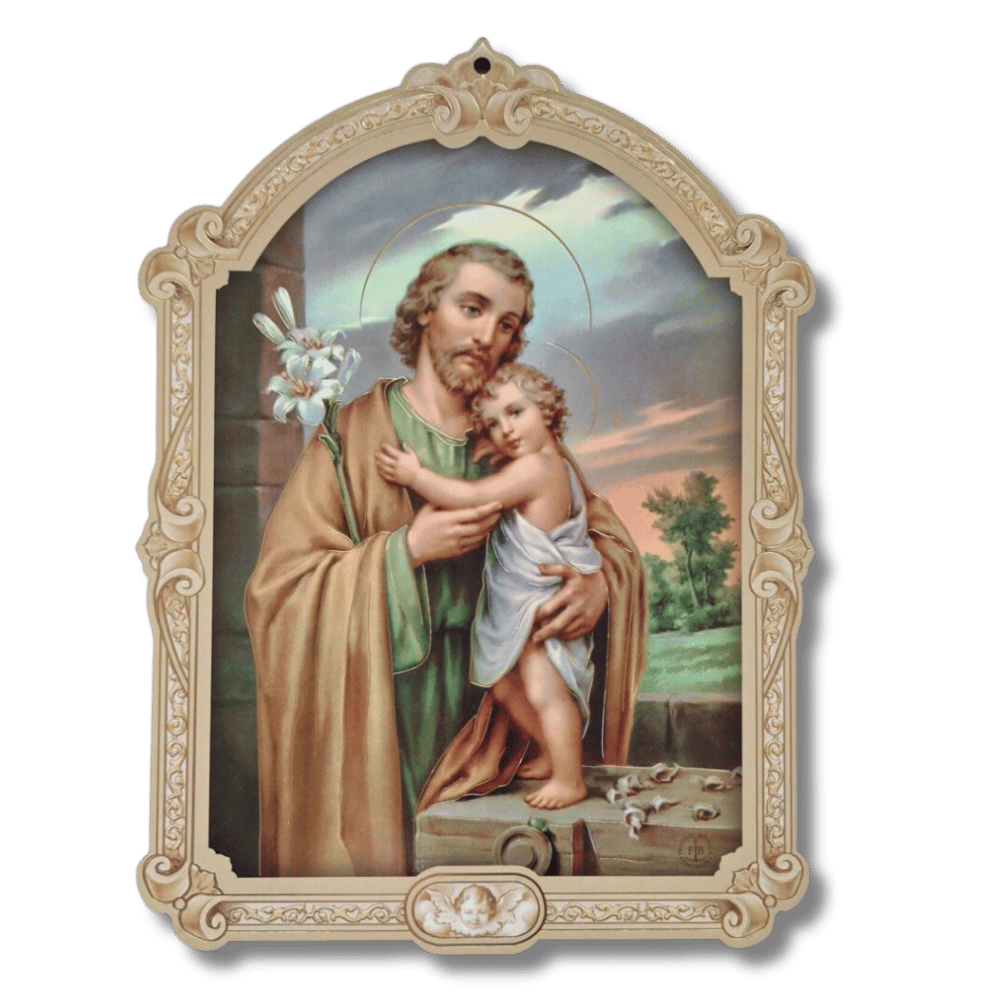 St Joseph and Child: Italian Wooden Plaque