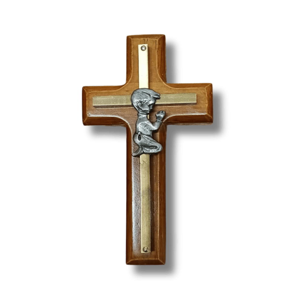 Wooden Cross Baptism Boy (Metal on top)