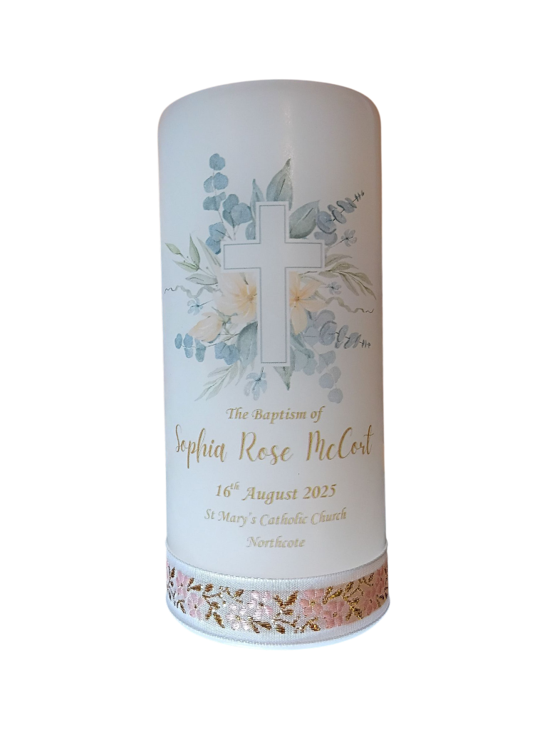 Baptism Candle 14cm: Floral 1