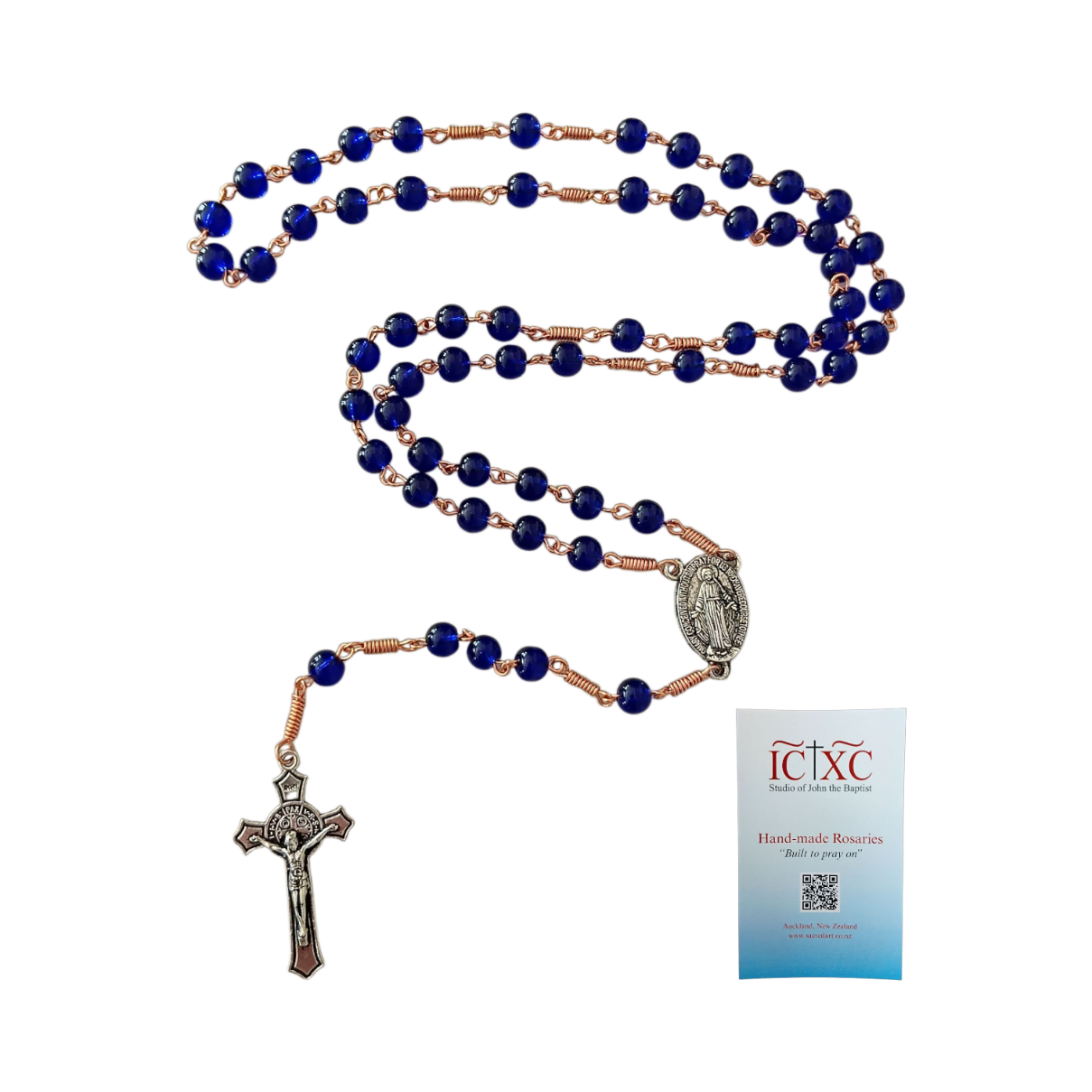 SJB Handmade Rosary - Small Dark Blue Glass Beads