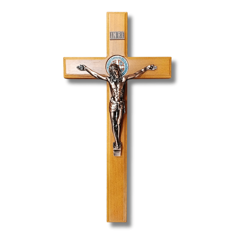 Crucifix - Wooden 40cm with Bronze Finish & St Benedict Medal
