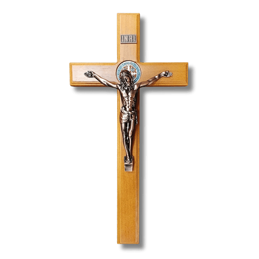 Crucifix - Wooden 40cm with Bronze Finish & St Benedict Medal