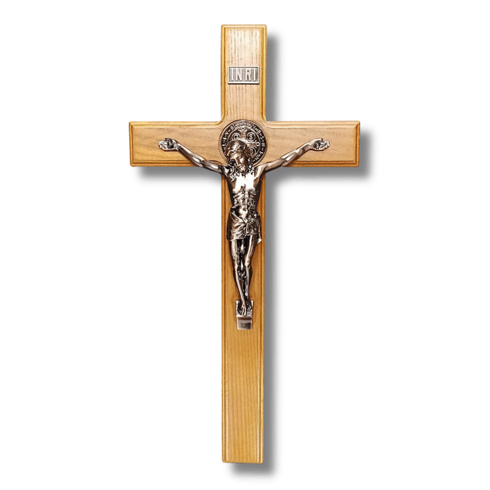 Crucifix - Wooden 40cm with Bronze Finish & St Benedict Medal