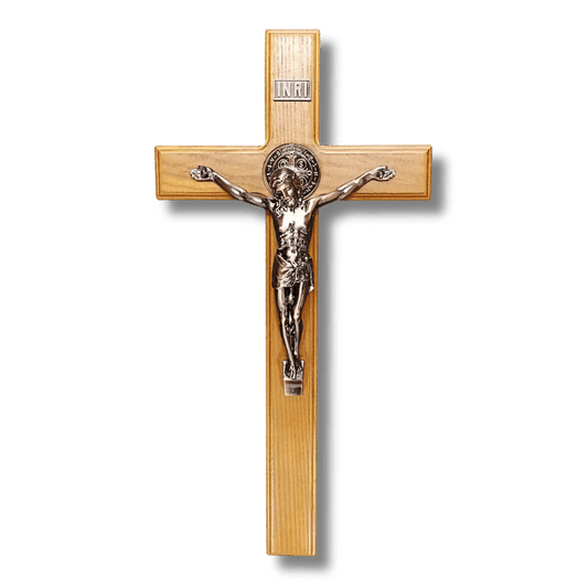 Crucifix - Wooden 40cm with Bronze Finish & St Benedict Medal
