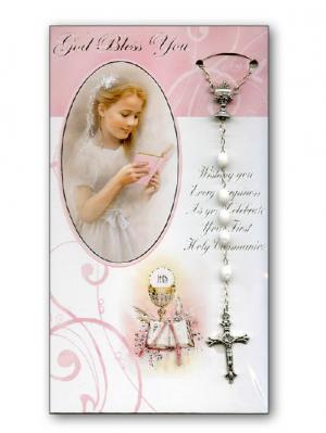 First Holy Communion Rosary & Card : Girl