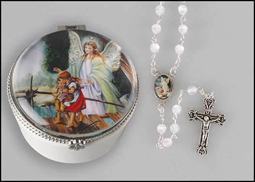 Porcelain Box with Rosary: Guardian Angel