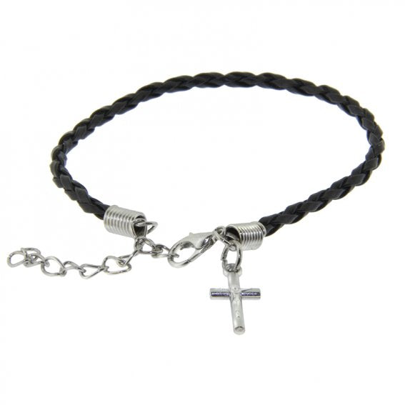 Braided Bracelet with Crucifix: Black
