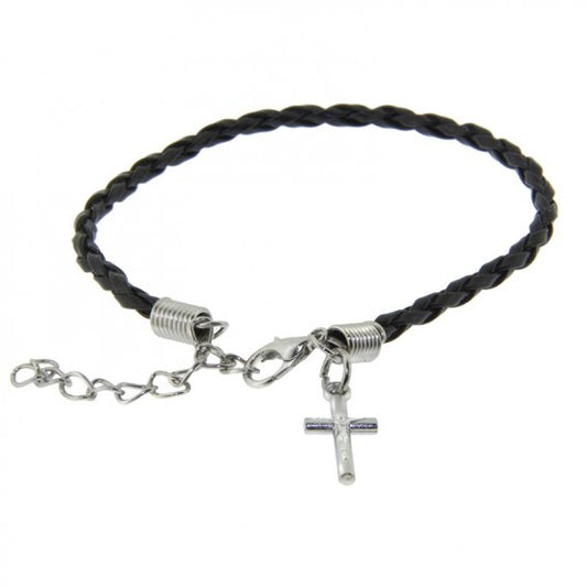 Braided Bracelet with Crucifix: Black