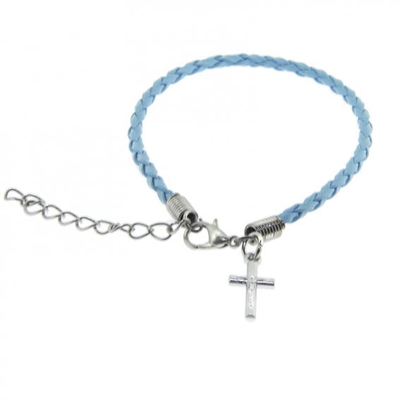 Braided Bracelet with Crucifix: Turquoise