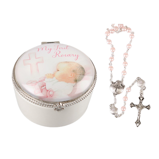 Porcelain Box with Rosary - Baby Girl