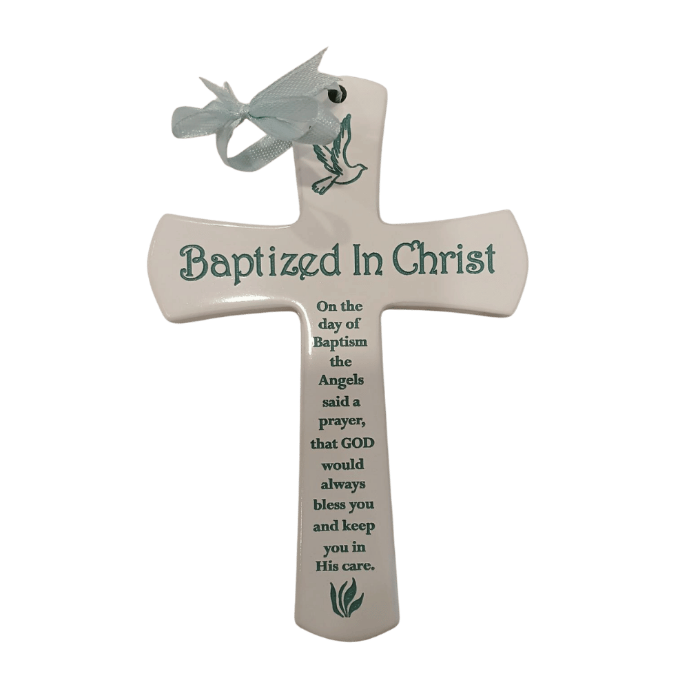 Wooden White Cross: Baptism - Blue