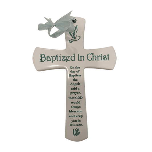 Wooden White Cross: Baptism - Blue