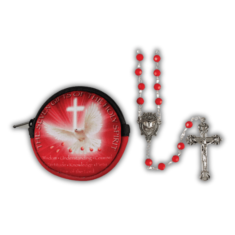Red Glass Rosary Beads & Pouch – Confirmation