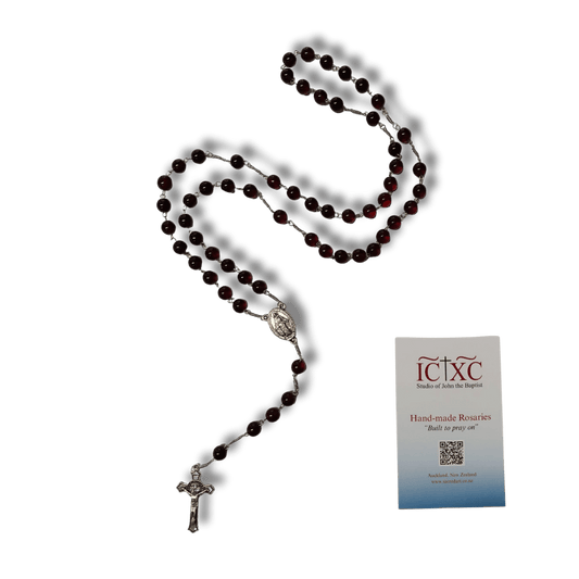 SJB Handmade Rosary - Dark Red Glass