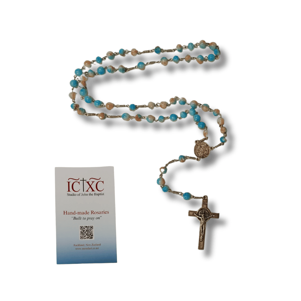 SJB Handmade Rosary - Blue Marble Glass