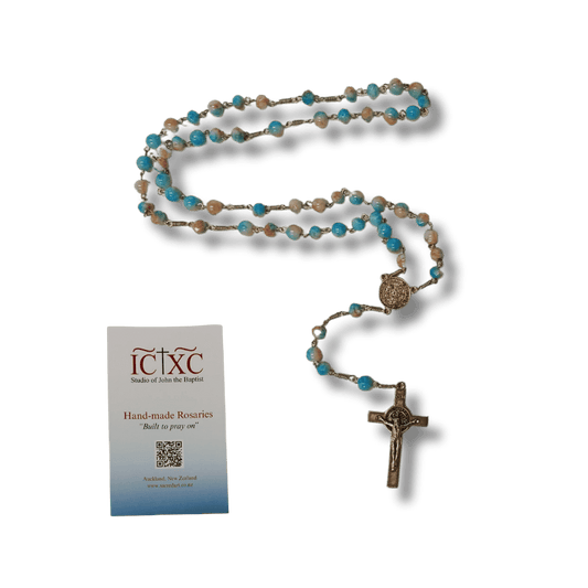 SJB Handmade Rosary - Blue Marble Glass