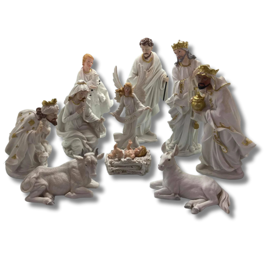 White Christmas Nativity Set: 29cm