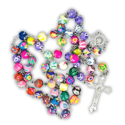 Rosary: Polymer Clay Multi-coloured floral beads