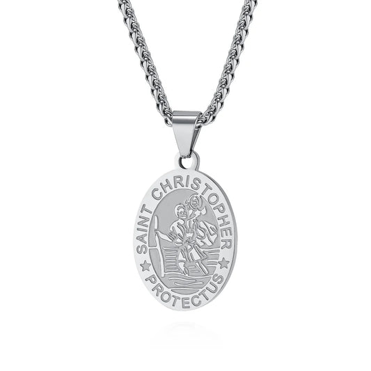 St Christopher Pendant on Chain (Stainless Steel)