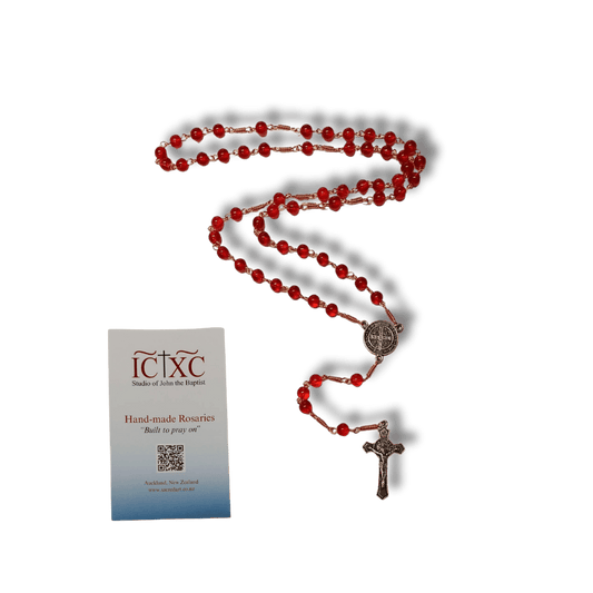 SJB Handmade Rosary - Copper Red Glass