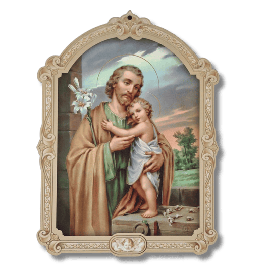 St Joseph and Child: Italian Wooden Plaque