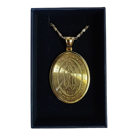 Our Lady of Guadalupe Gold Plated 4.5cm Pendant on Chain