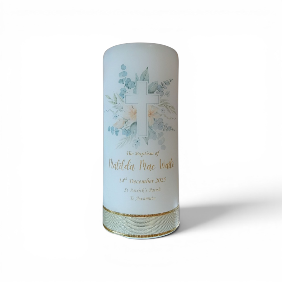 Baptism Candle 14cm: Floral 1