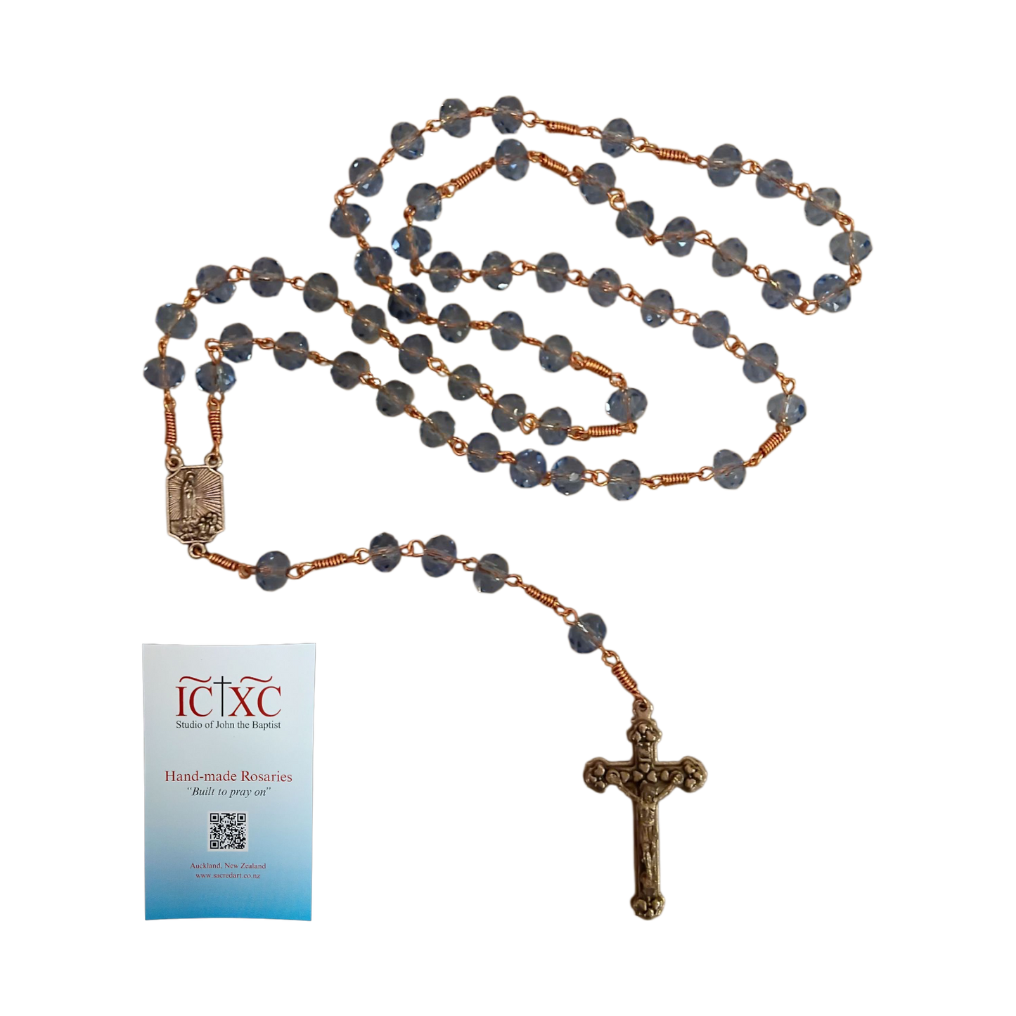 SJB Handmade Rosary - Light Blue Glass Fatima