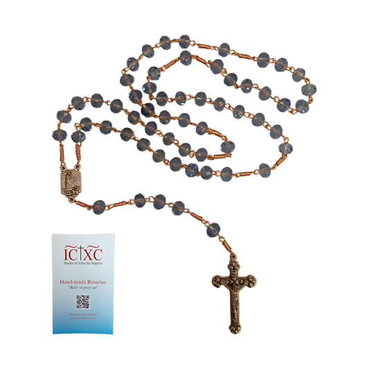SJB Handmade Rosary - Light Blue Glass Fatima