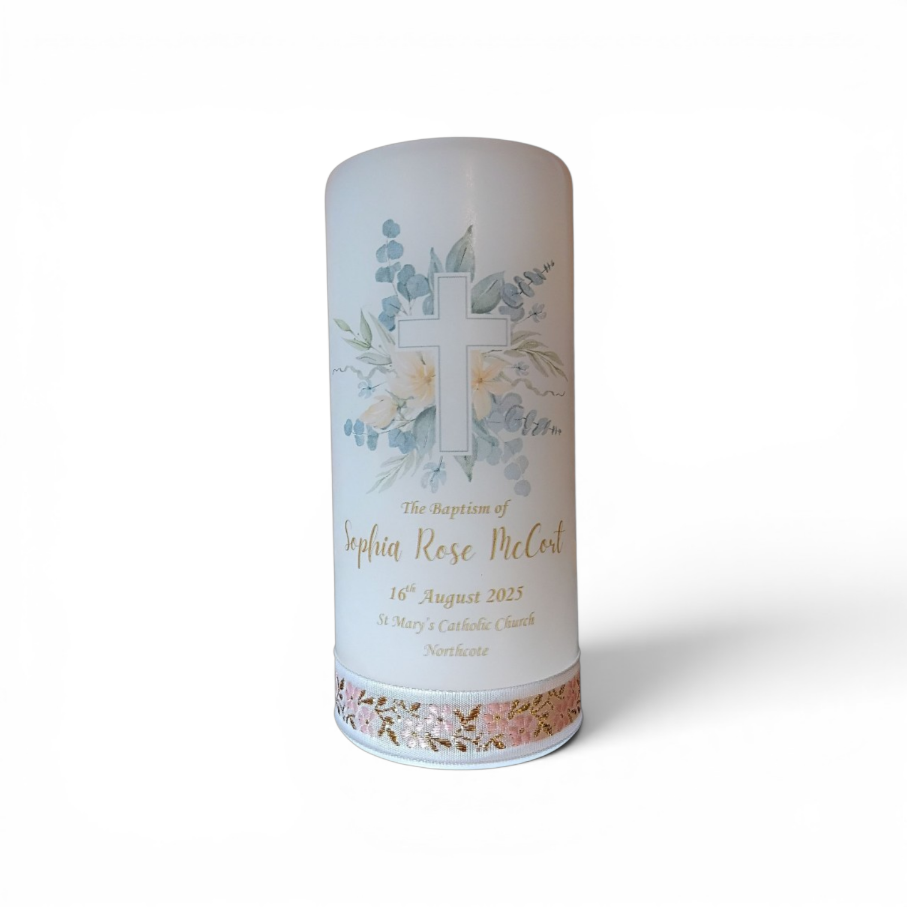Baptism Candle 14cm: Floral 1