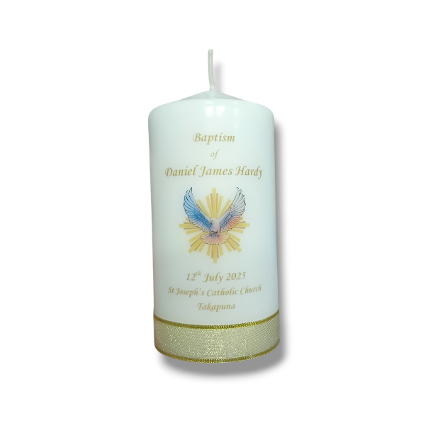 Baptism Candle 12cm: Dove Personalised