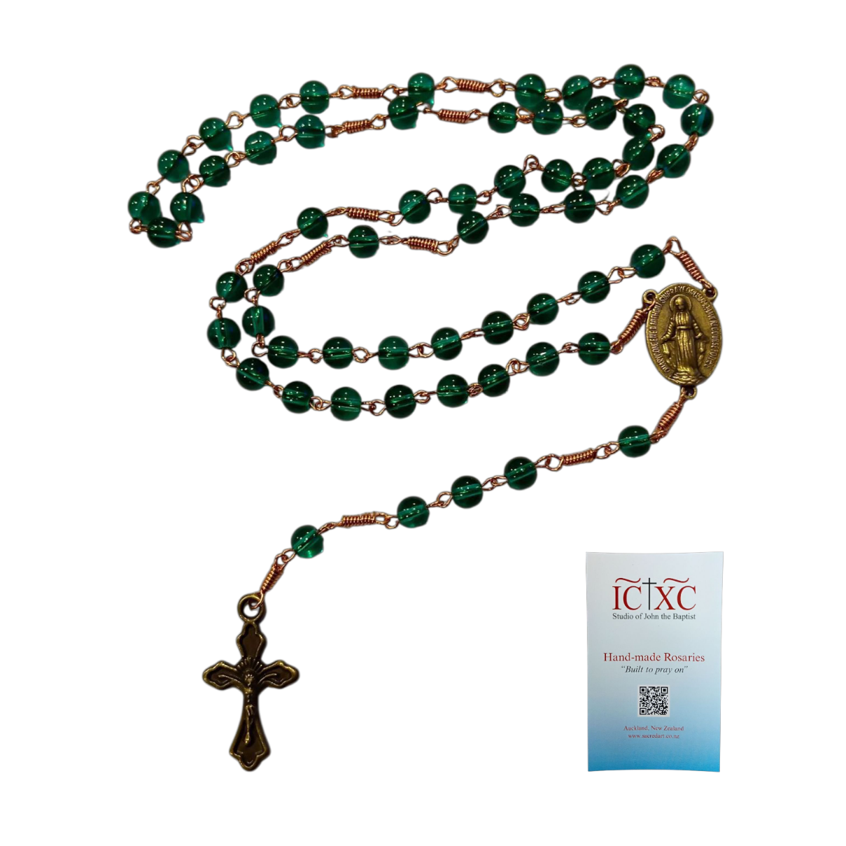 SJB Handmade Rosary - Emerald Glass