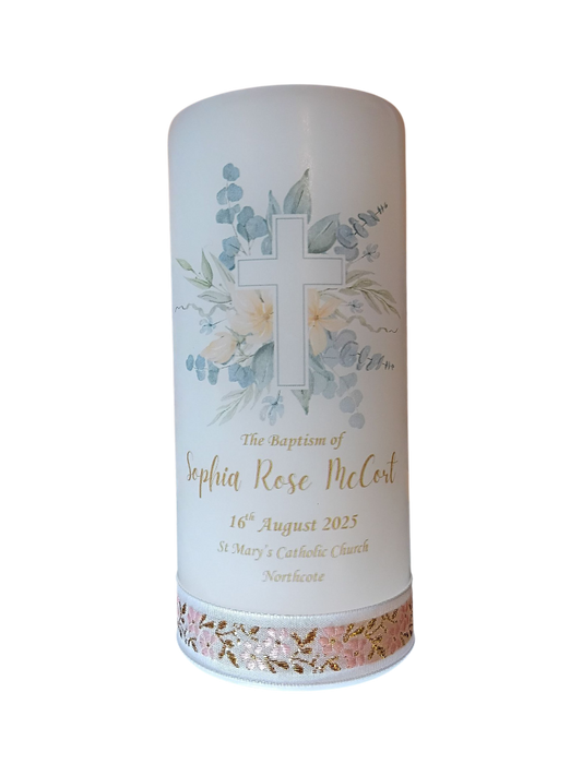 Baptism Candle 14cm: Floral 1