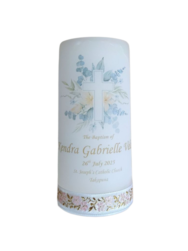 Baptism Candle 14cm: Floral 1