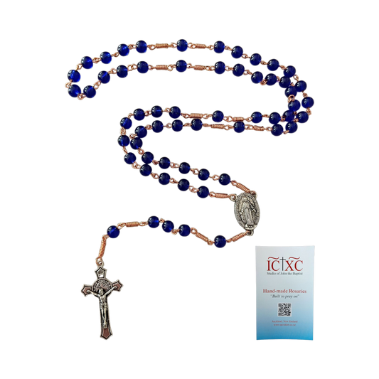 SJB Handmade Rosary - Small Dark Blue Glass Beads