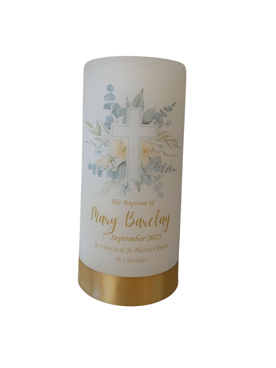 Baptism Candle 14cm: Floral 1