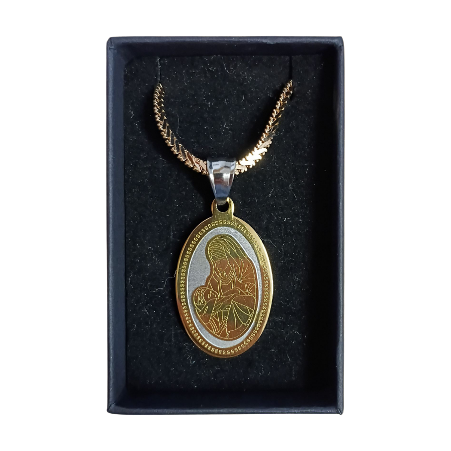 Madonna and Child Gold & Silver plated Medal on Chain