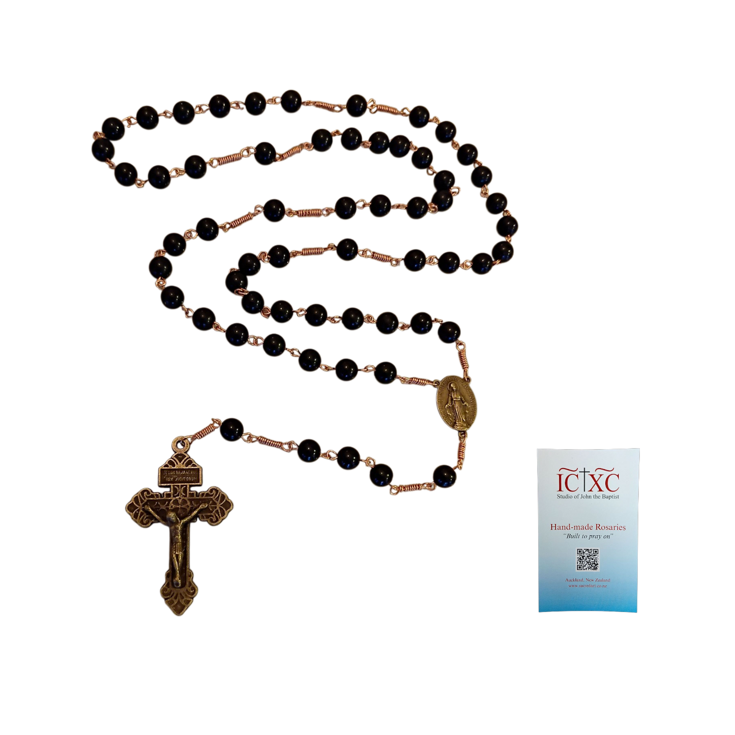 SJB Handmade Rosary - Black Glass Bronze