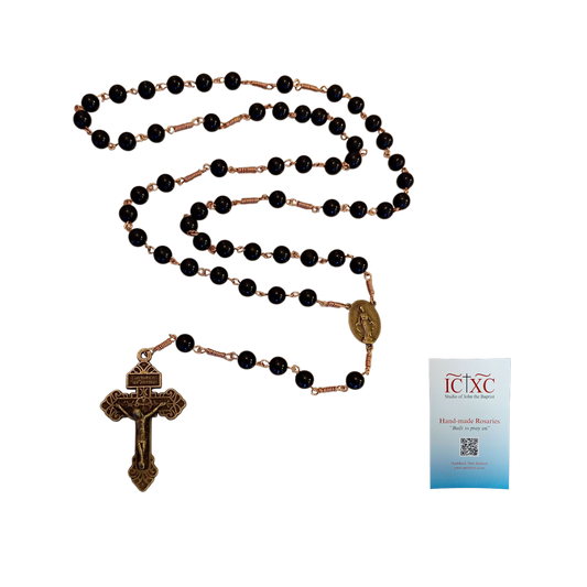 SJB Handmade Rosary - Black Glass Bronze
