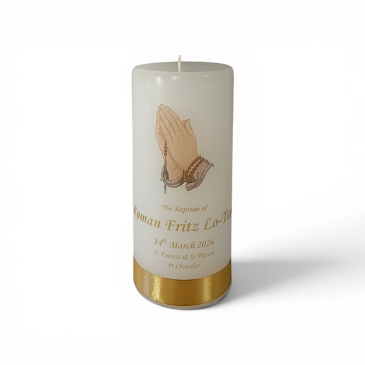 Baptism Candle 14cm: Prayer Hands