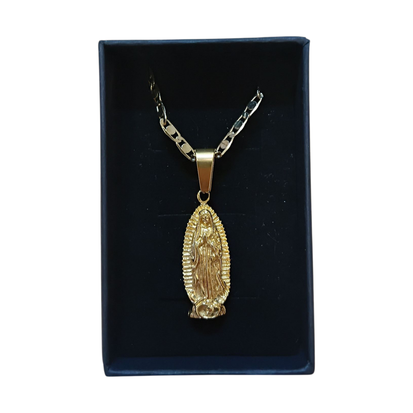 Our Lady of Guadalupe Oval Gold Plated medallion & chain