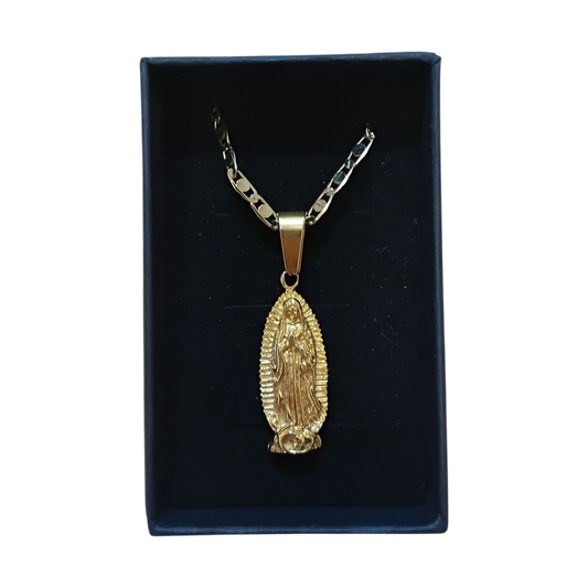 Our Lady of Guadalupe Oval Gold Plated medallion & chain