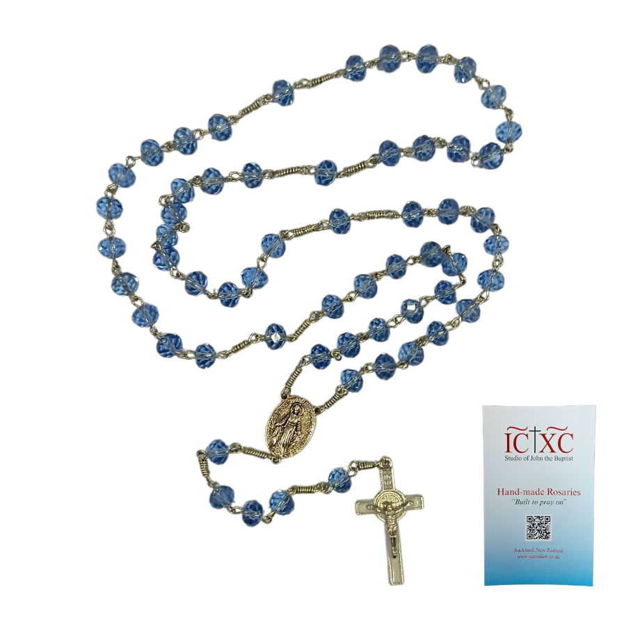 SJB Handmade Rosary - Light Blue Glass