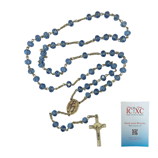 SJB Handmade Rosary - Light Blue Glass