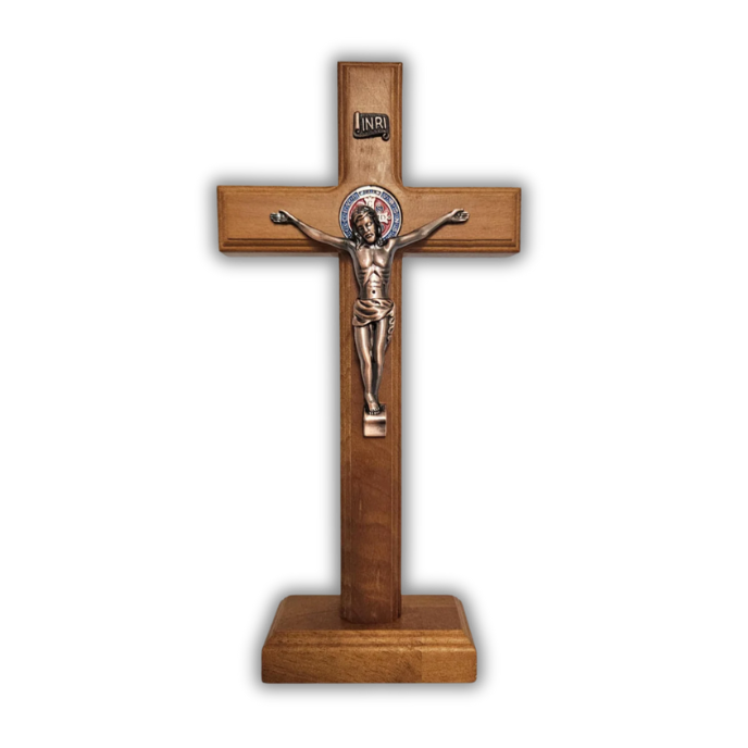 Saint Benedict Wood Crucifix Necklace – Catholic Religious Cross On Cord, 1.77 Inch